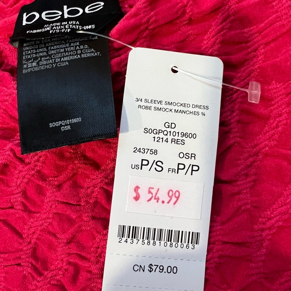 Bebe Fuchsia Pink Stretch Dress P/S - Picture 4 of 5